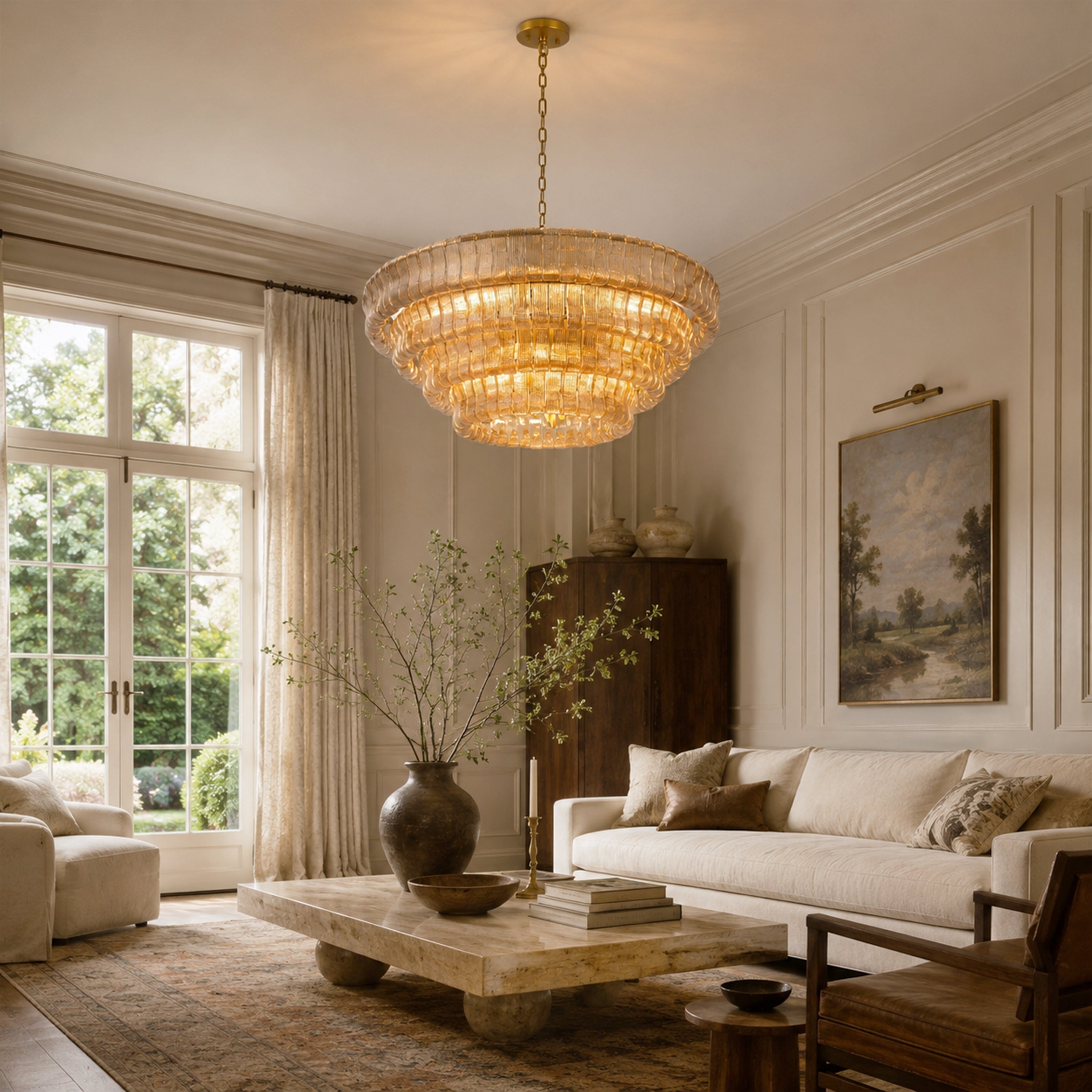Ondalia Tiered Glass Round Chandelier 36"D