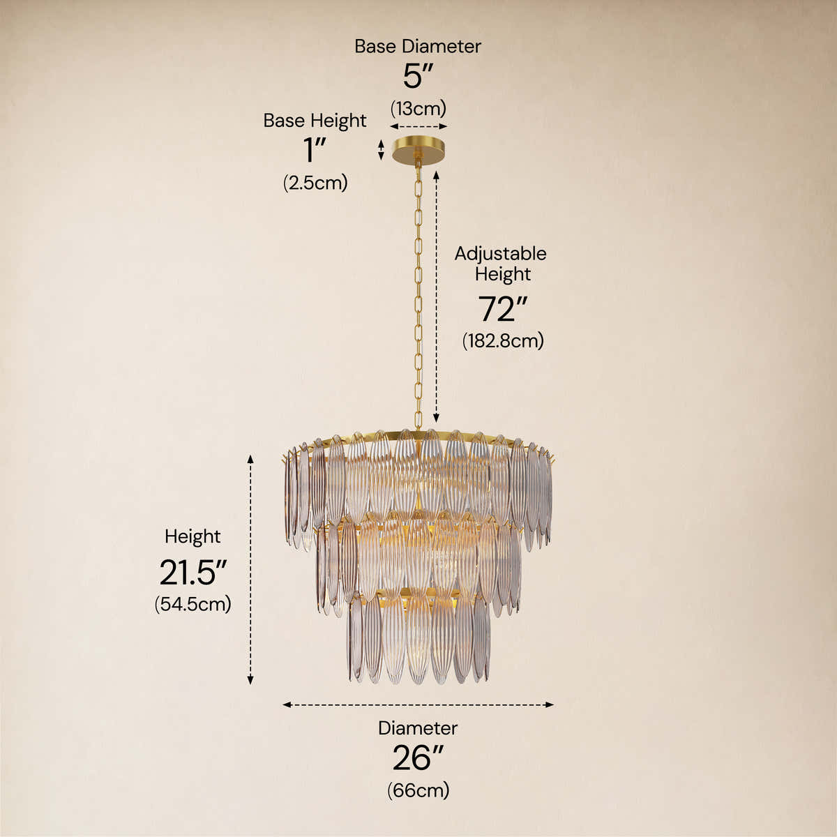 Ardelyne Glass Three-Tier Round Chandelier 26-38"D #Finish_Smoke-Gray,Size_26" dimensions 2