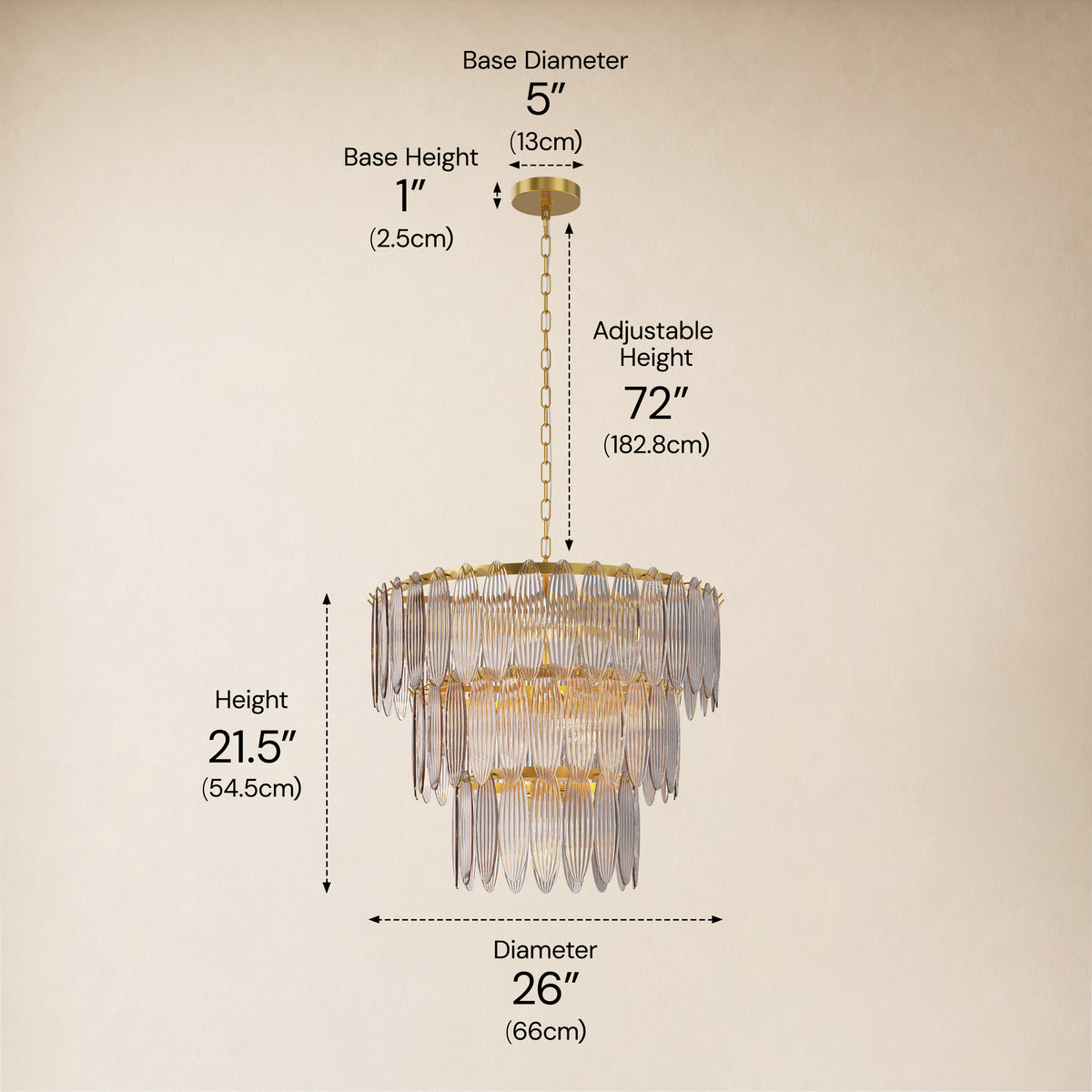 Ardelyne Glass Three-Tier Round Chandelier 26-38"D 