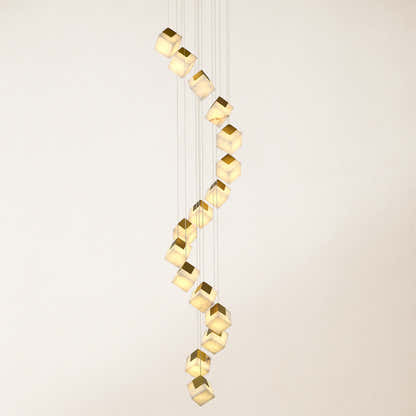 Dave Alabaster High Ceiling Staircase Chandelier 20"D#Finish_Gold