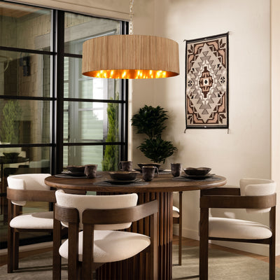 Eldwyne Oak Ribbed Drum Chandelier 30"D