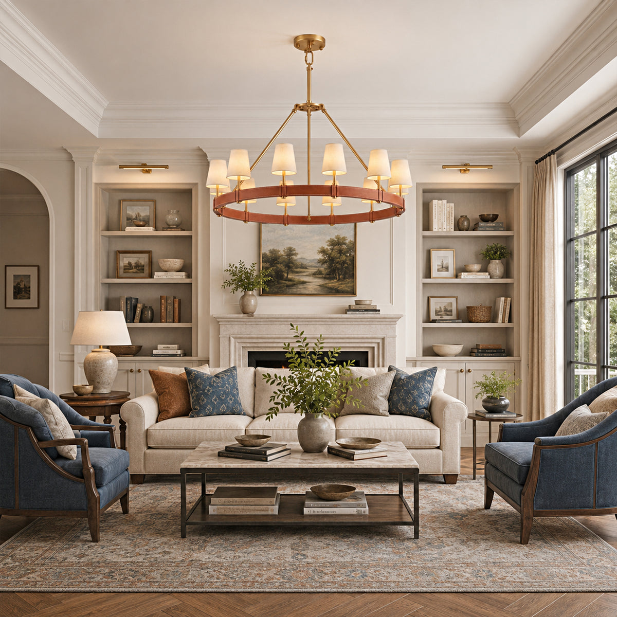Corvella Leather Custom Round Chandelier 48" 60"W