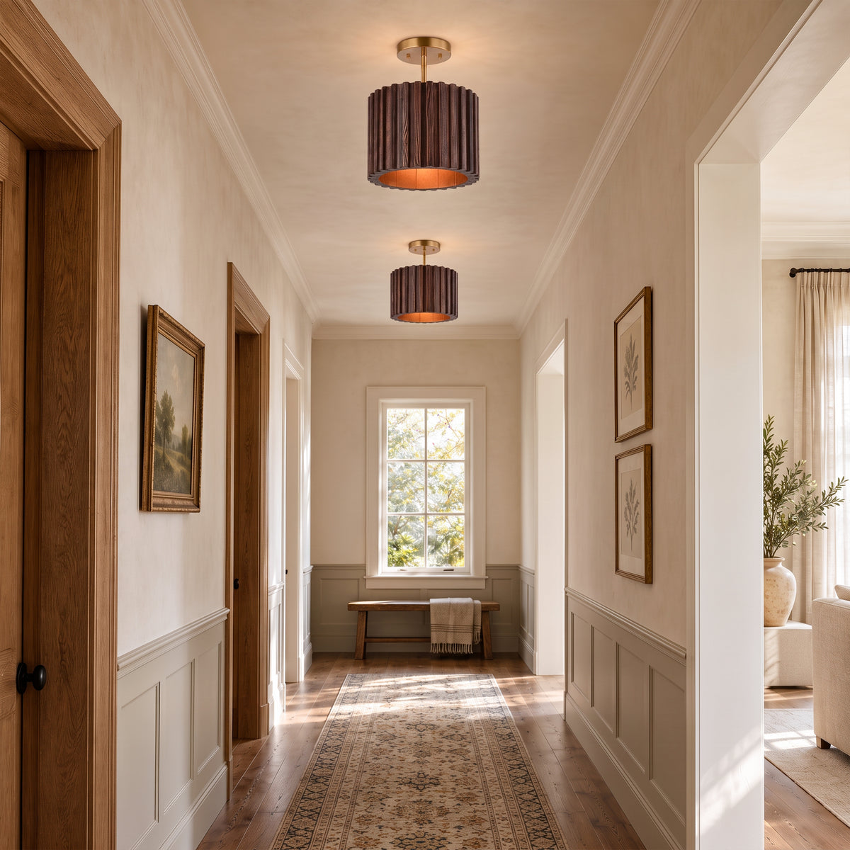 Eldwyne Wood Fluted Round Ceiling Light 11.8"D