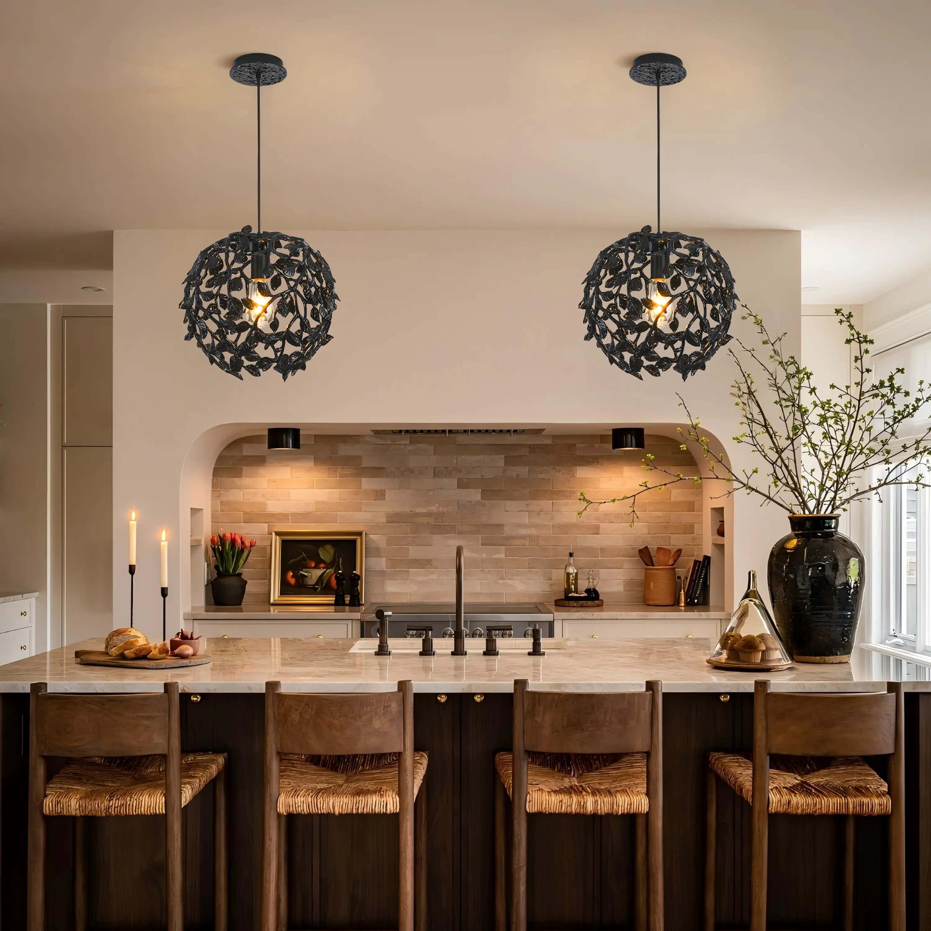 Elara Black Spherical Cage Chandelier 35.56cm