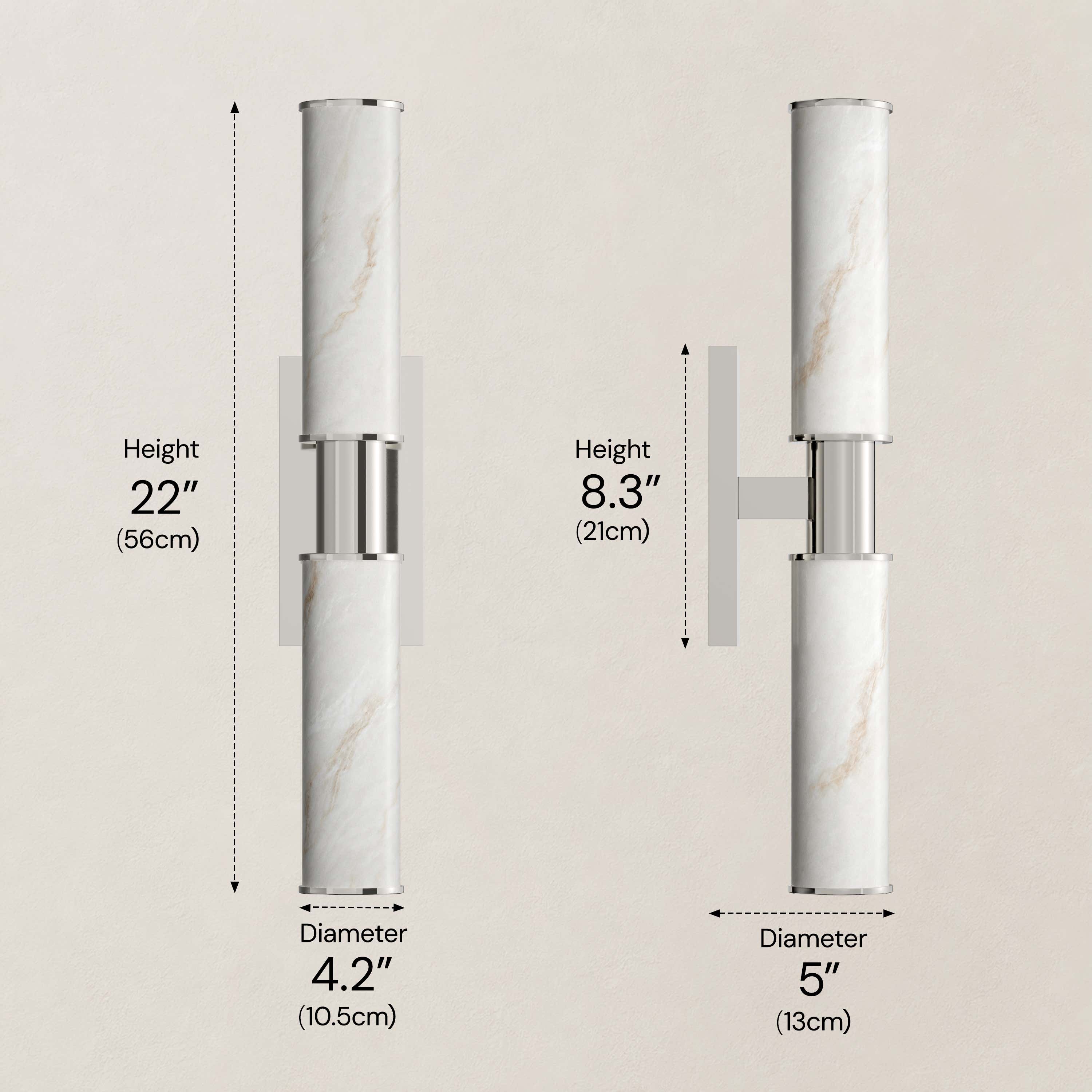 Nuvarelle Resin Double Cylinder Wall Sconce 15.8" 22"H #Finish_Silver,Size_22" dimensions 6