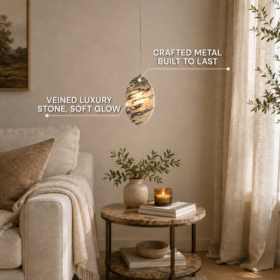 Pietra Eastern White Stone Oval Pendant 10"H