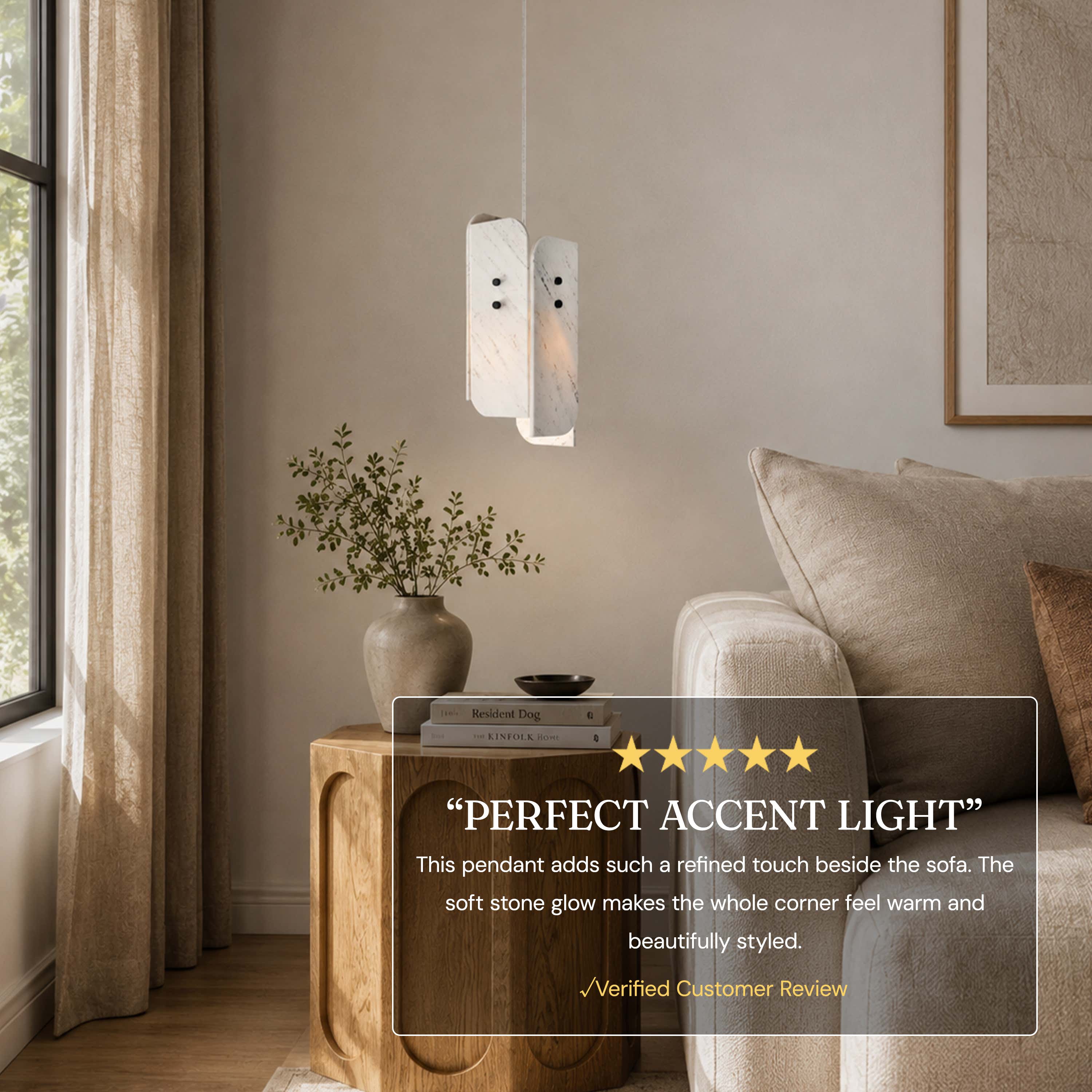 Pietra White Marble Oval Pendant Light 6"D