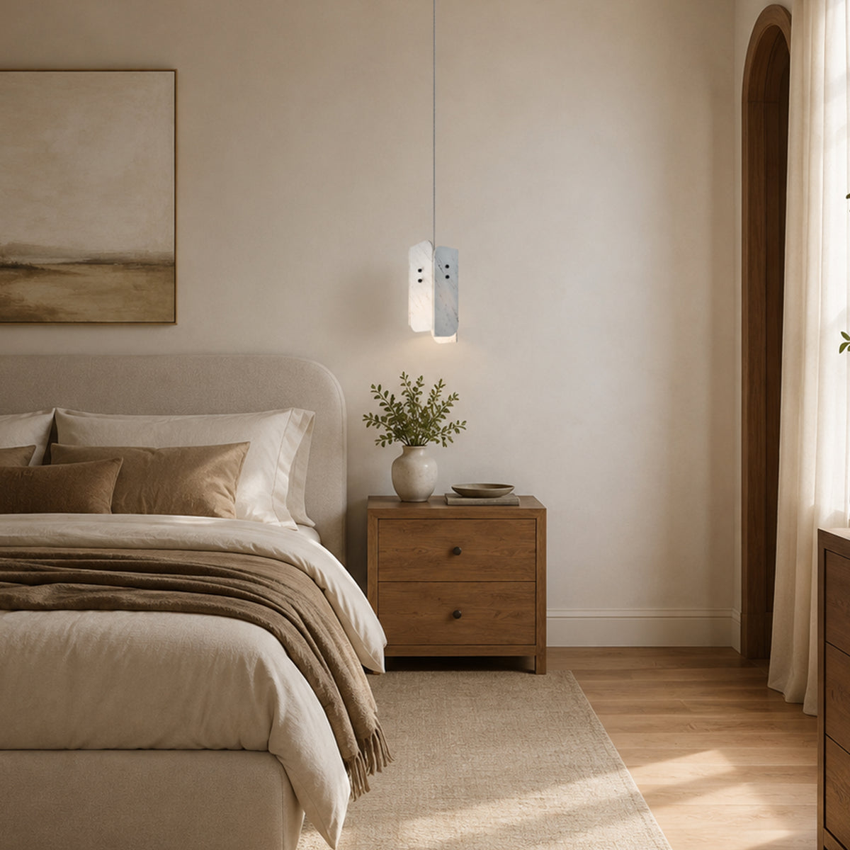 Pietra Porcelain White Marble Oval Pendant Light 6"D