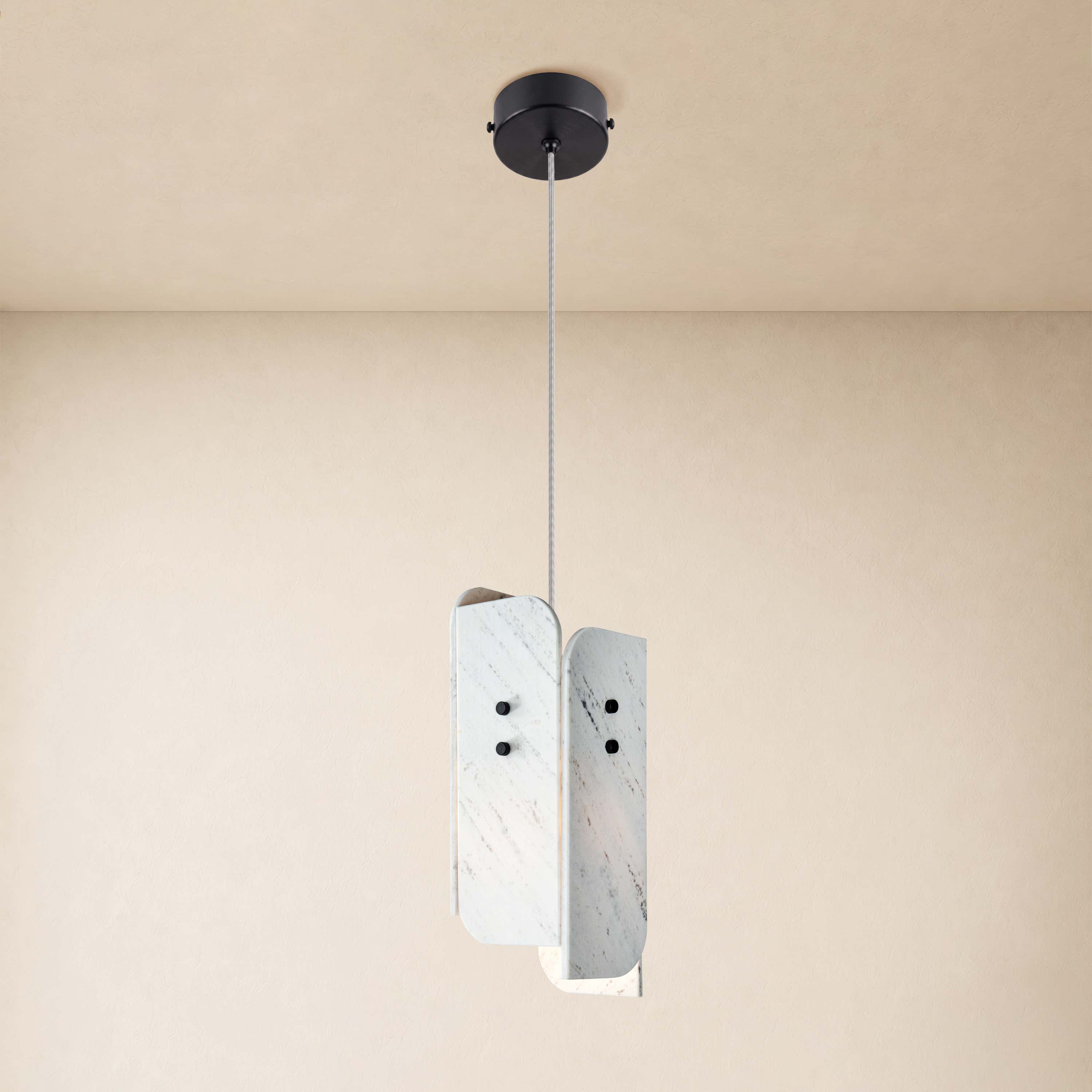 Pietra White Marble Oval Pendant Light 6"D
