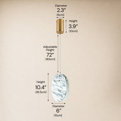 Pietra White Ink Marble Oval Pendant 10"H