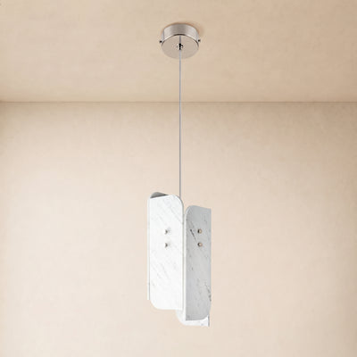Pietra Porcelain White Marble Oval Pendant Light 6"D