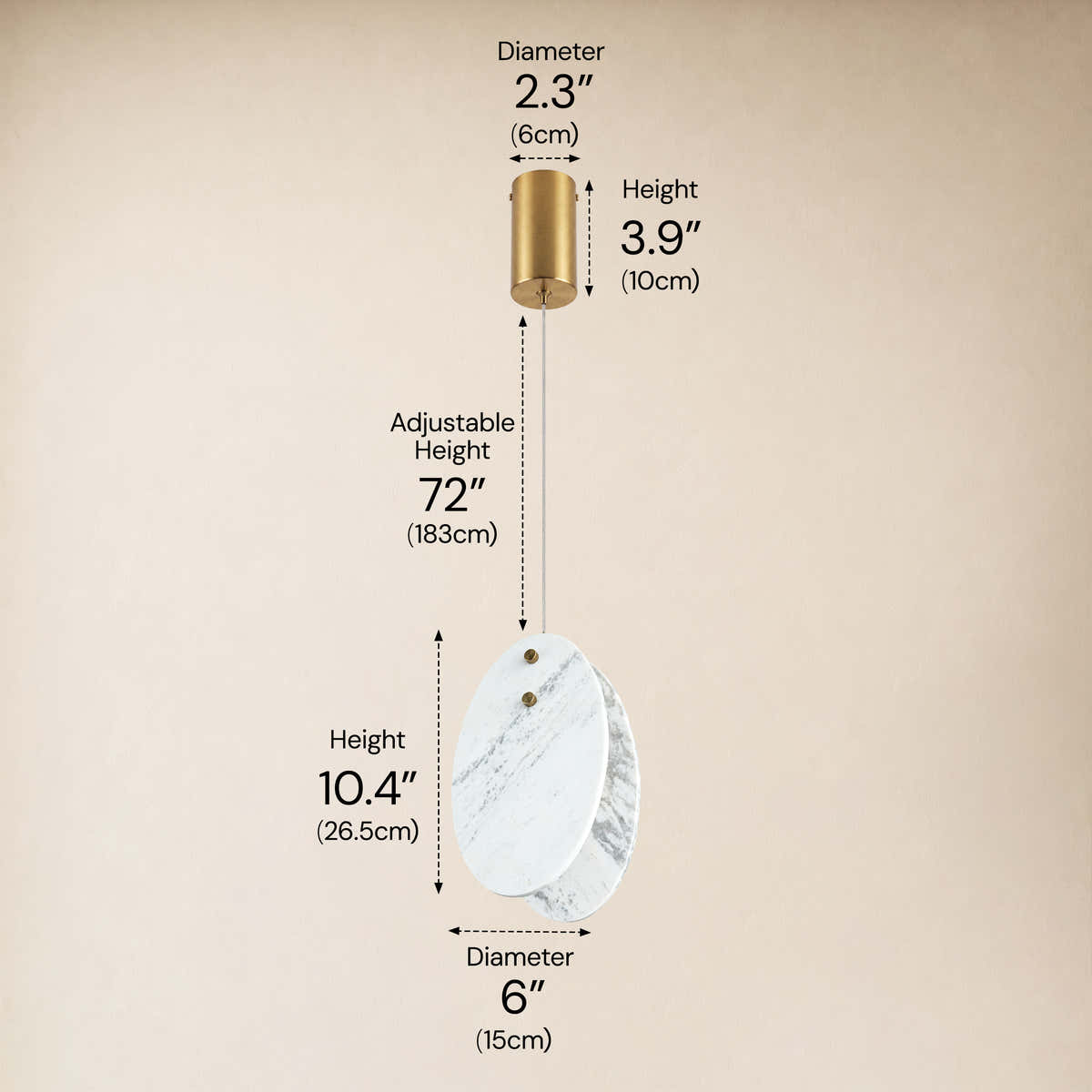 Pietra Porcelain White Marble Oval Pendant 10"H dimensions 1