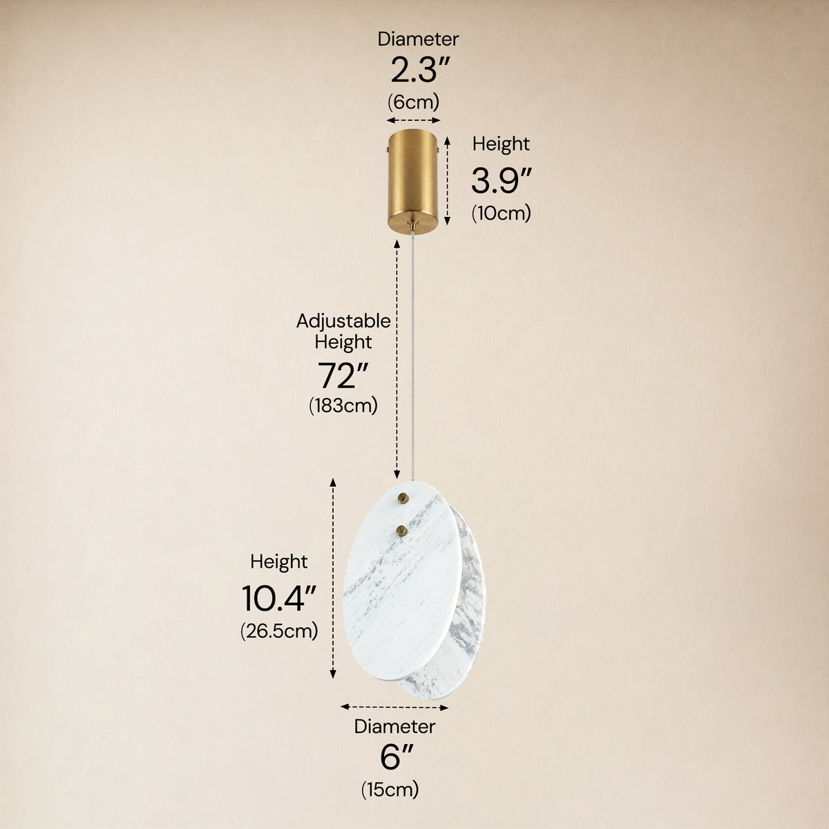 Pietra Porcelain White Marble Oval Pendant 10"H