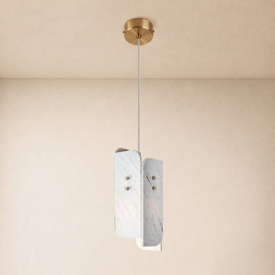 Pietra Porcelain White Marble Oval Pendant Light 6"D