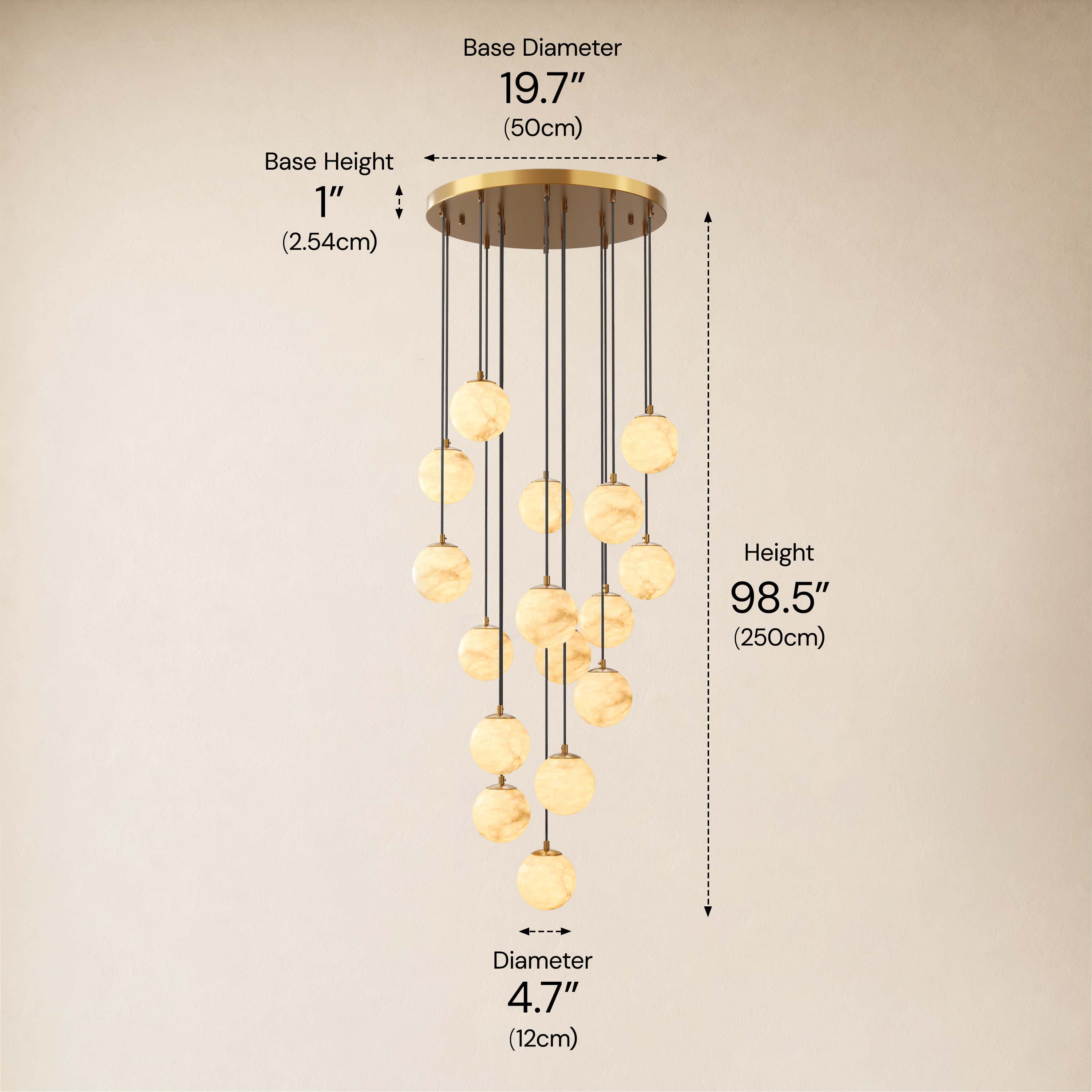 Solindra Resin Alabaster Texture Globe Cascade Chandelier