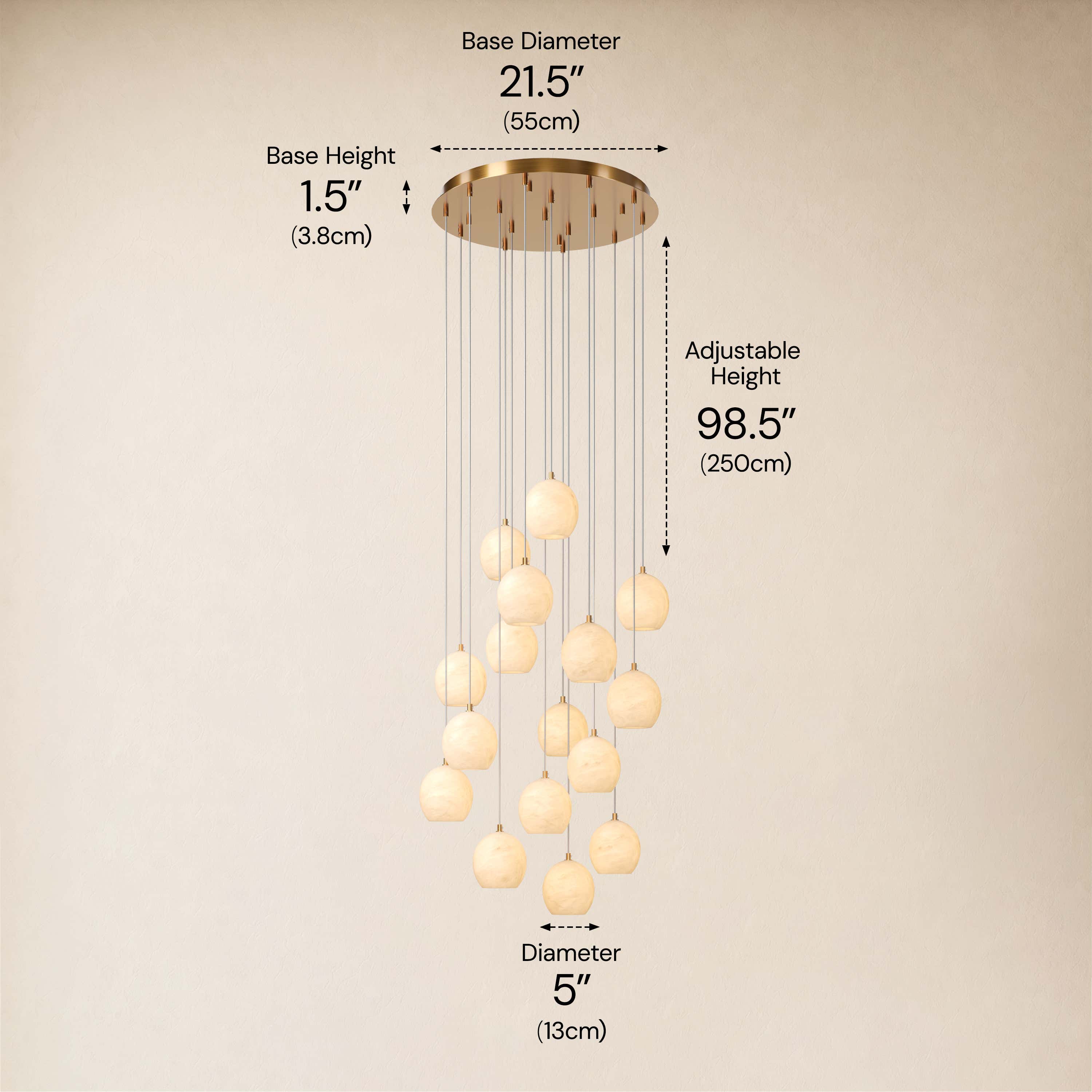 Quorvyn Resin Globe Round Chandelier dimensions 4