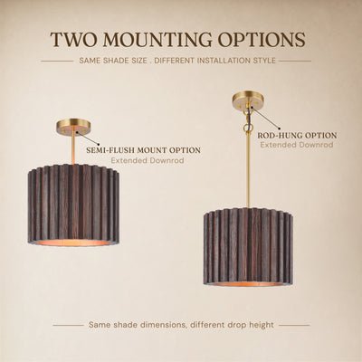 Eldwyne Wood Fluted Round Ceiling Light 11.8"D