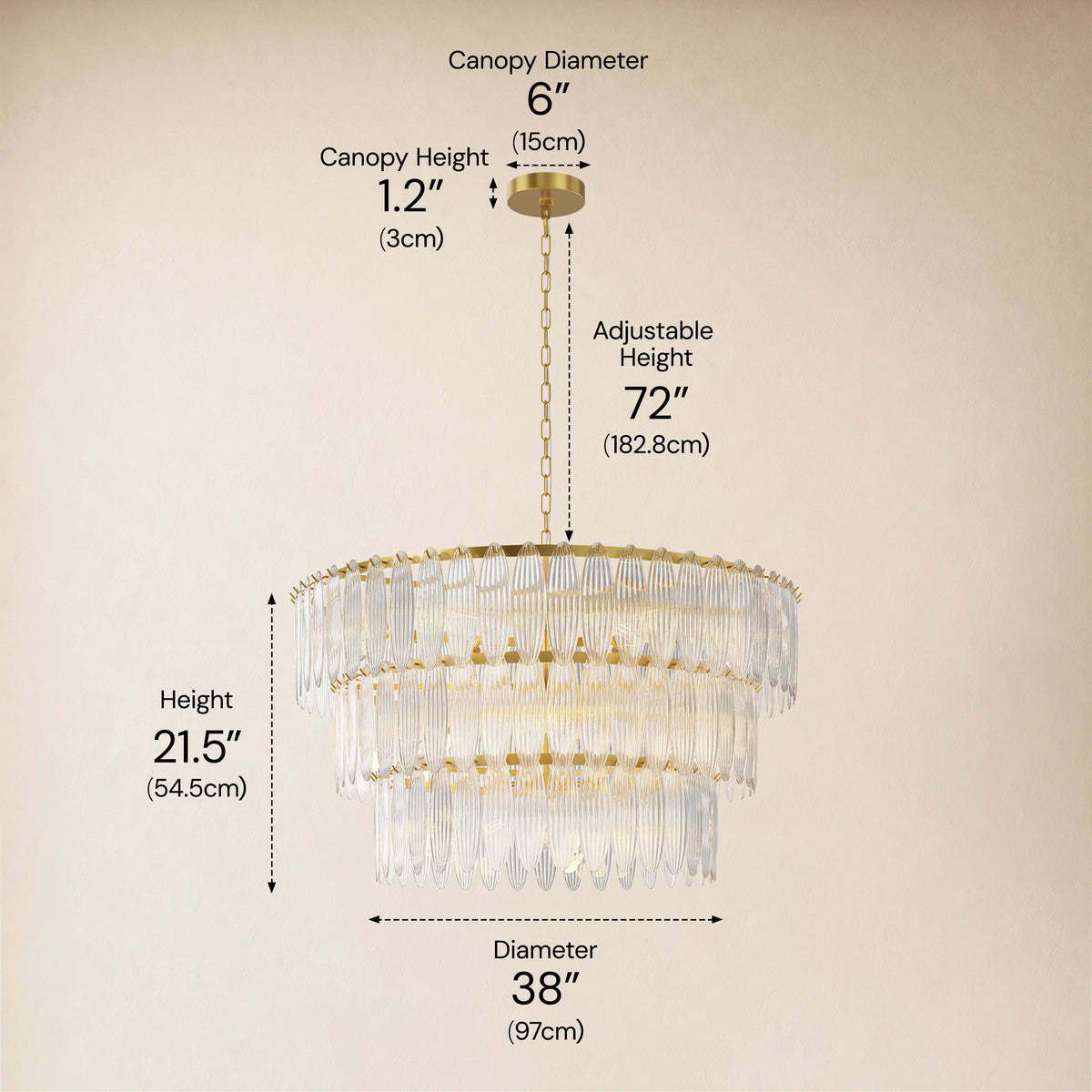 Ardelyne Glass Three-Tier Round Chandelier 26-38"D 