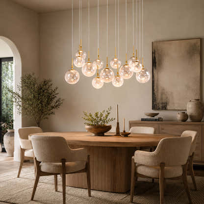 Elowen Crackled Glass Cluster Rectangular Chandelier