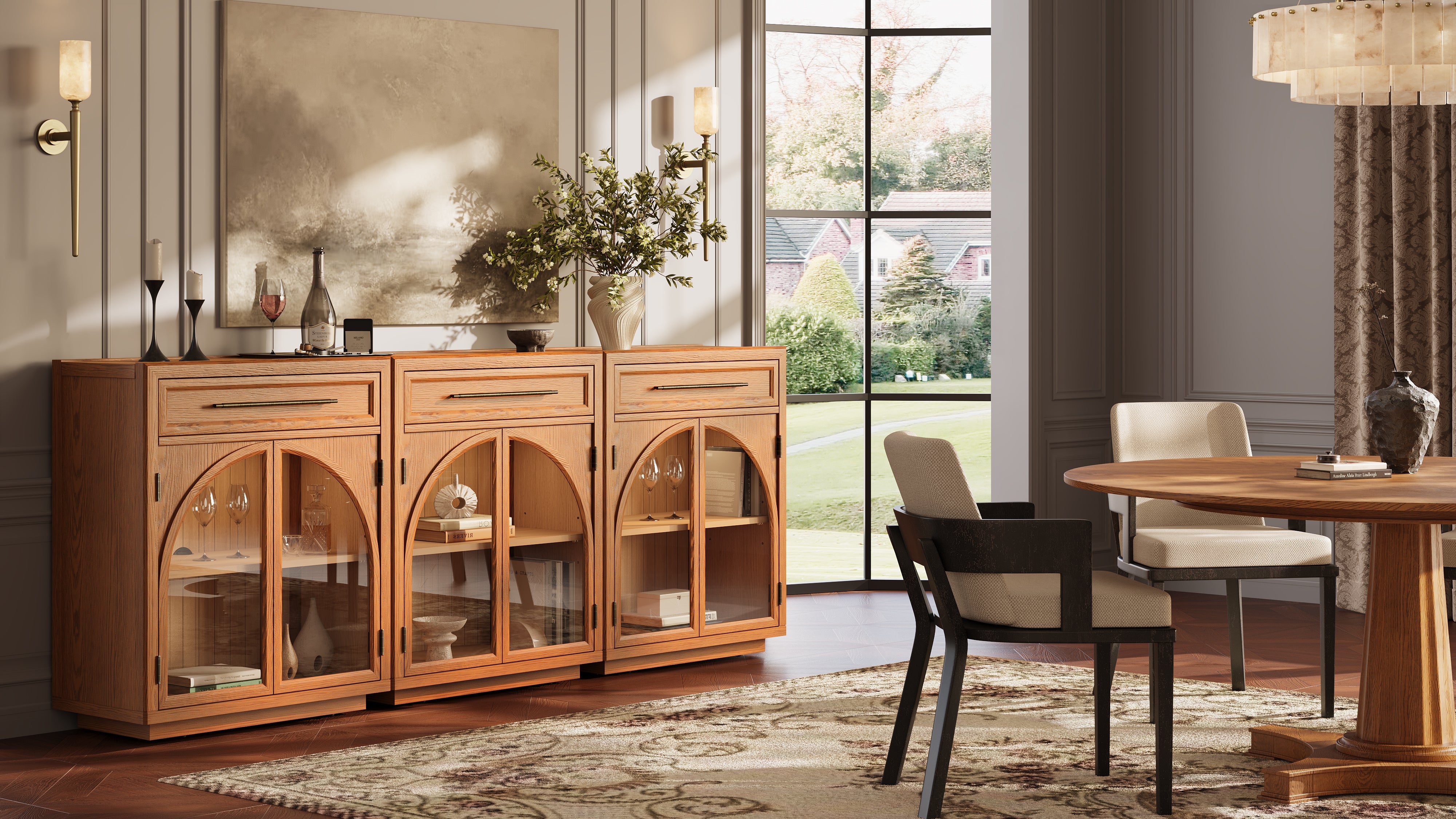 Alvar Arched 96" Oak Sideboard with Drawers(Set of 3)