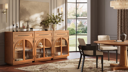 Alvar Arched 96" Oak Sideboard with Drawers(Set of 3)