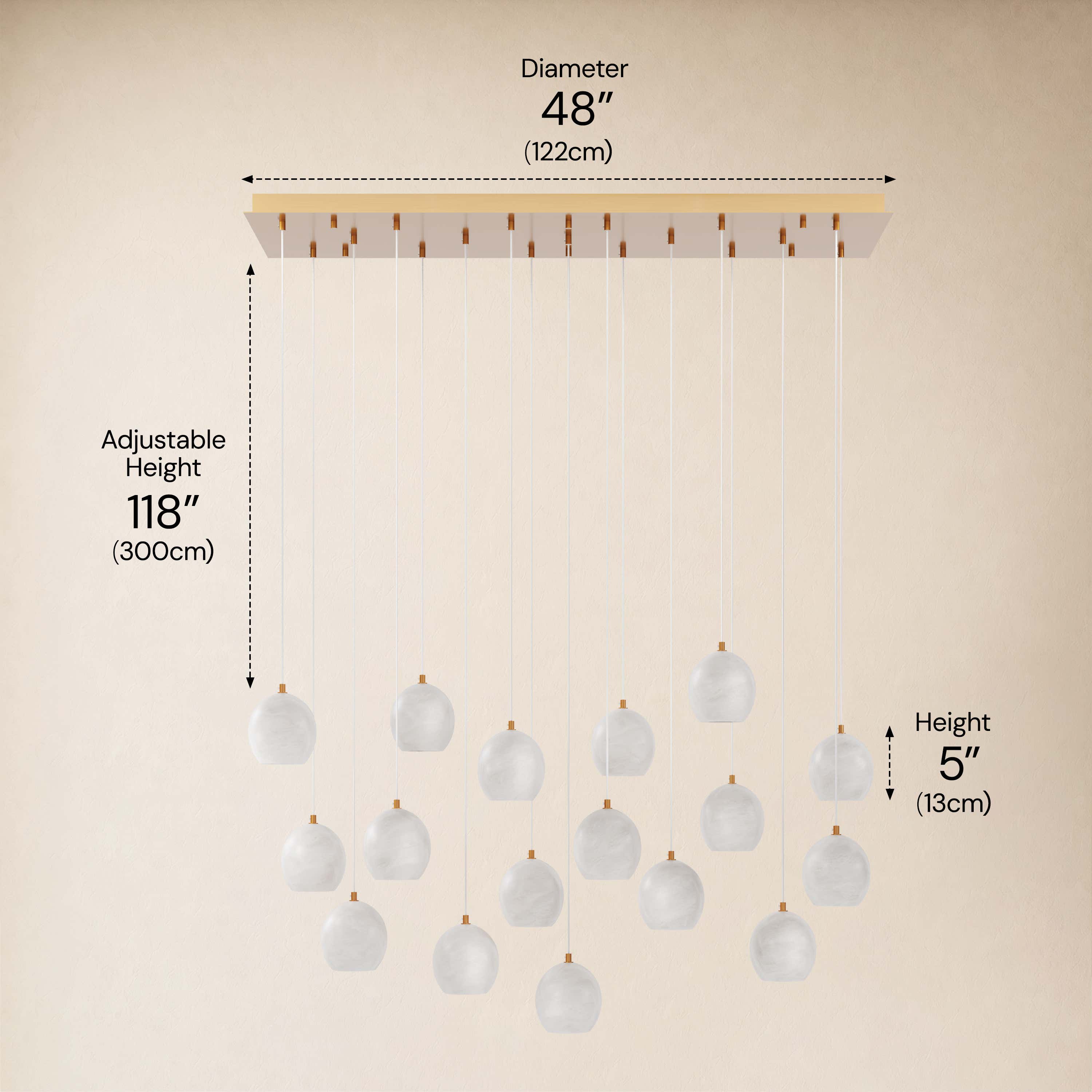 Quorvyn Resin Globe Linear Chandelier #Finish_Gold,Lights_17-Lights dimensions 5