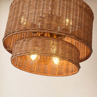 Cavana Rattan Tiered Round Pendant 16.1"D