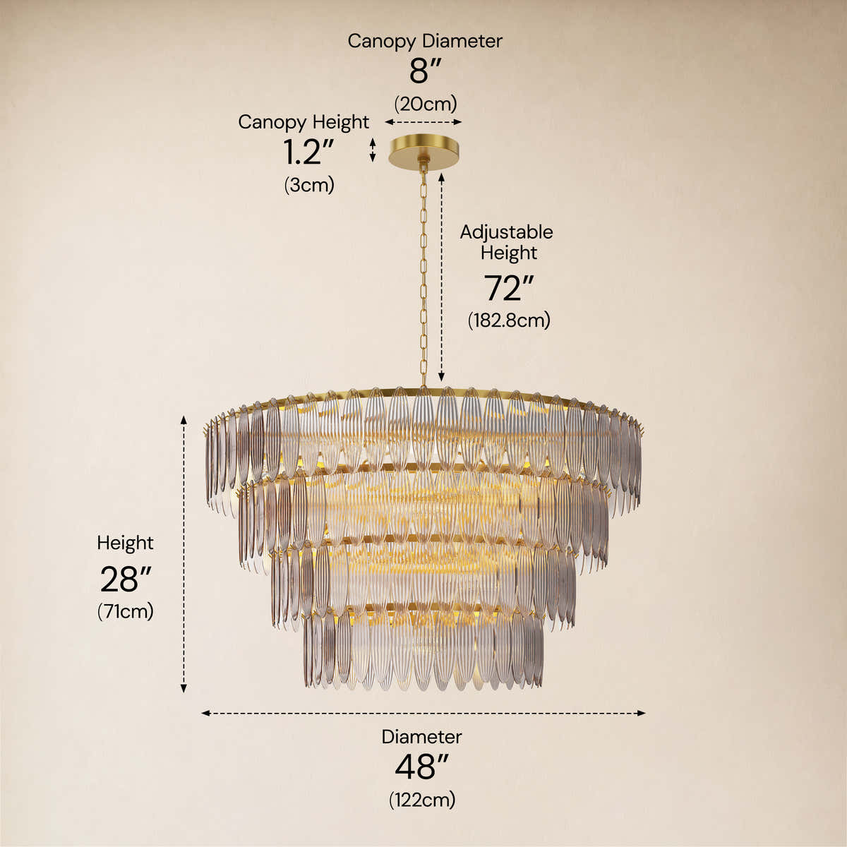 Ardelyne Glass Four-Tier Round Chandelier 48"D #Finish_Smoke-Gray,Size_48" dimensions 2