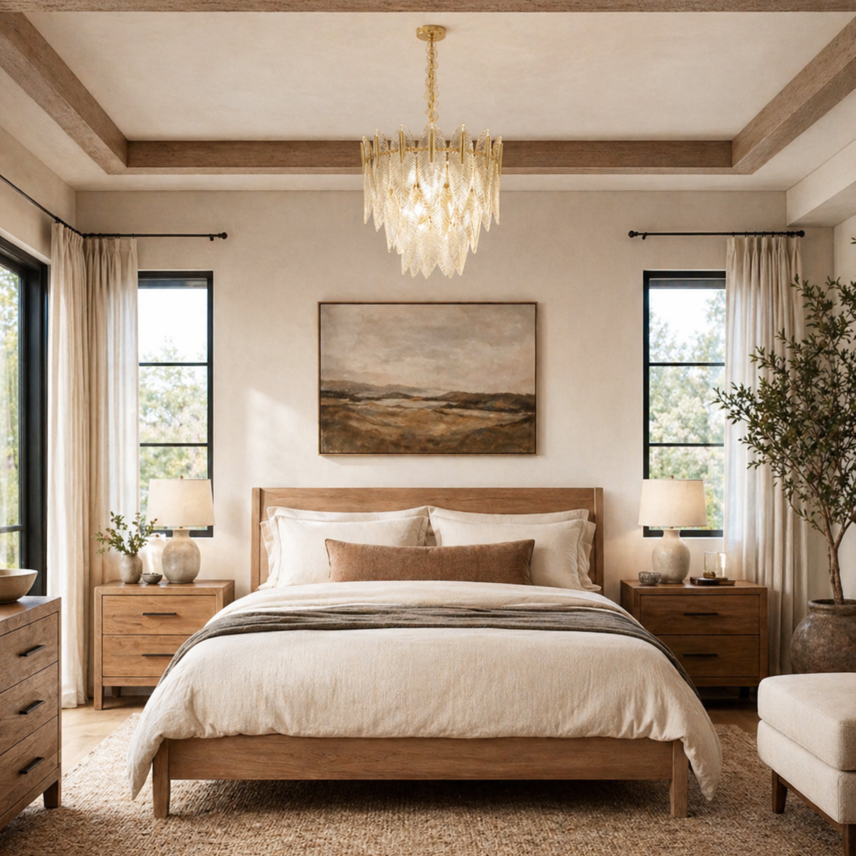 Marilyn Glass Feathers Round Chandelier