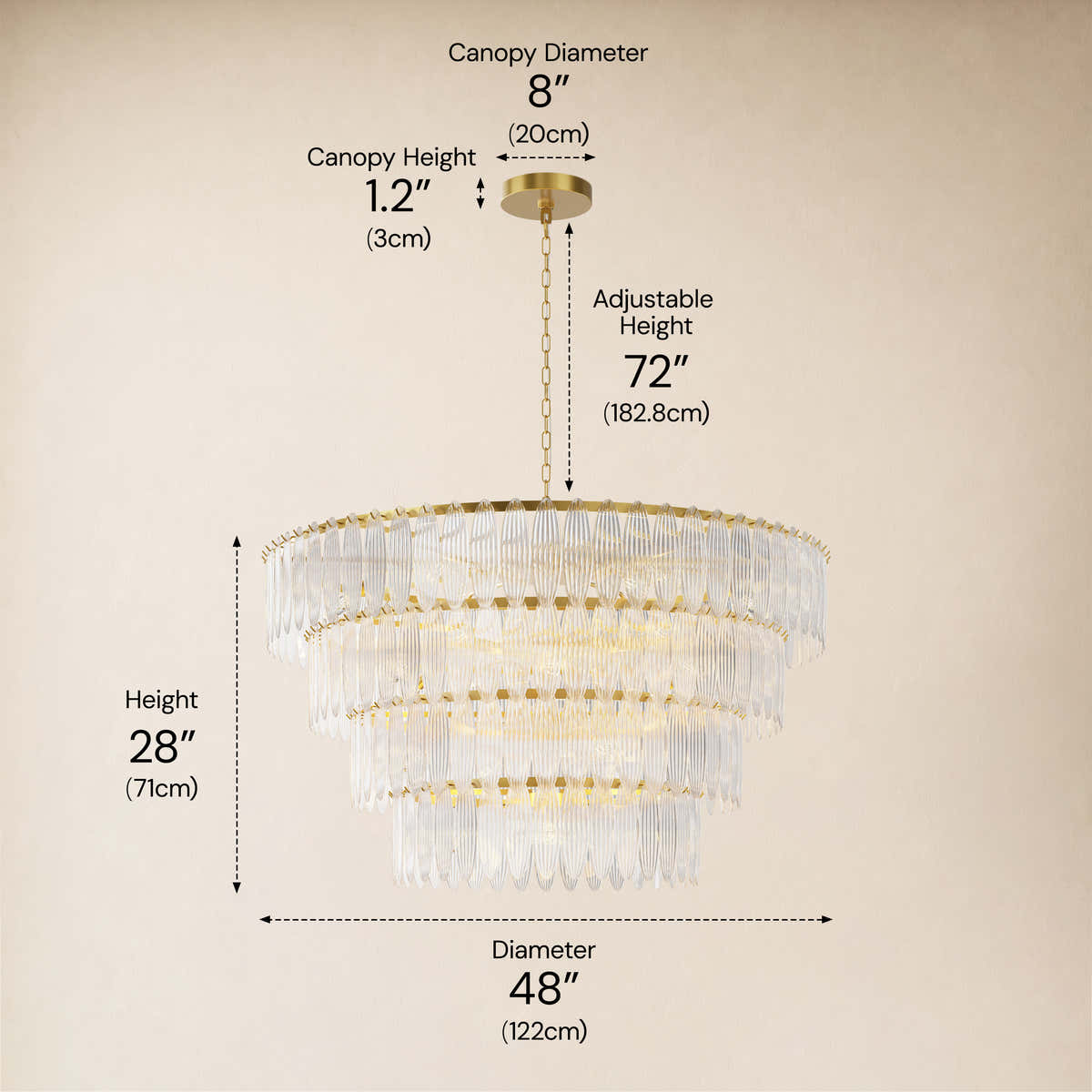 Ardelyne Glass Four-Tier Round Chandelier 48"D #Finish_Clear,Size_48" dimensions 1