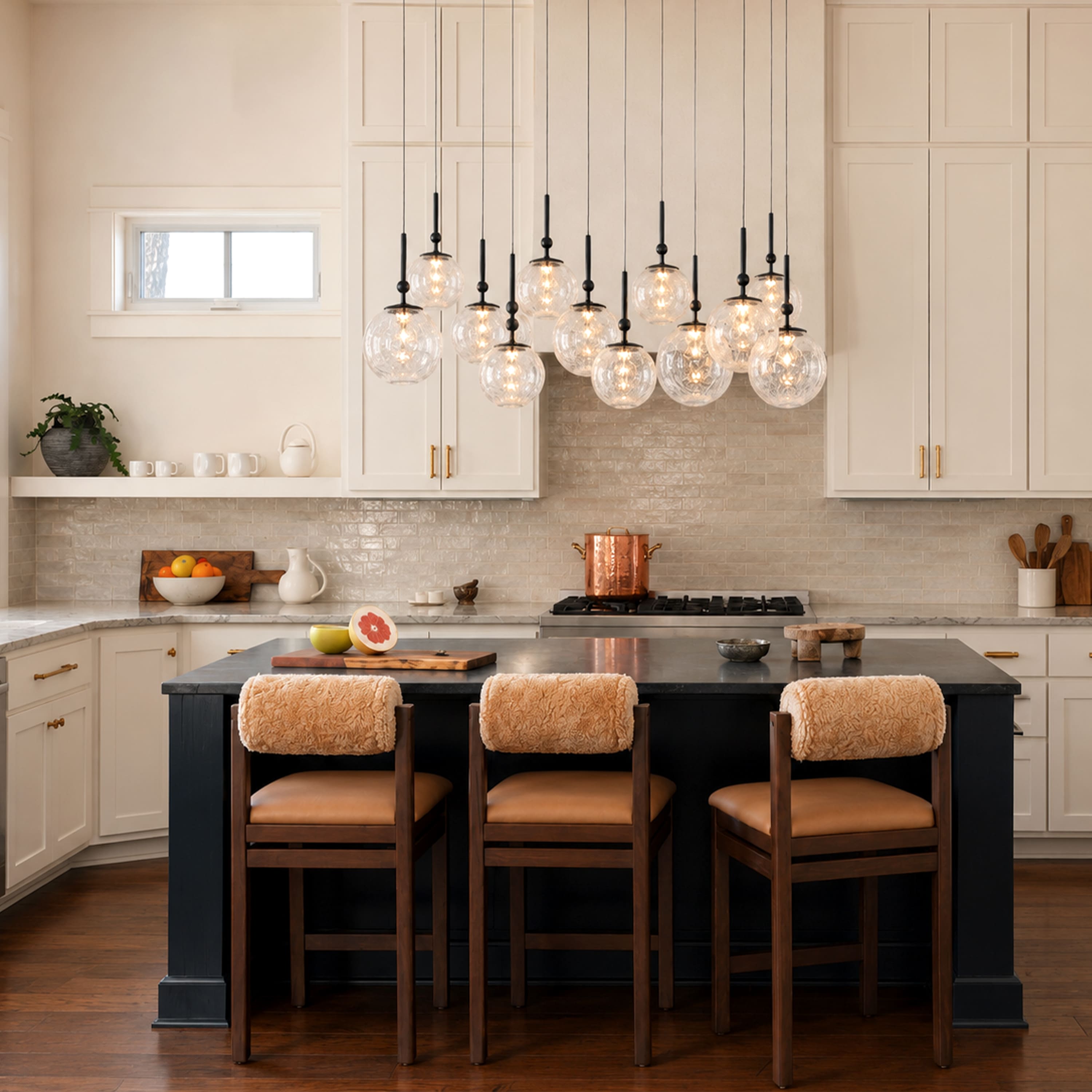 Elowen Crackled Glass Cluster Rectangular Chandelier#Finish_Black