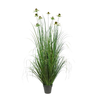 Artificial 9-Head Chrysanthemum with Curved Onion Grass Bonsai 140cm H