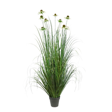 Artificial 9-Head Chrysanthemum with Curved Onion Grass Bonsai 15cm H