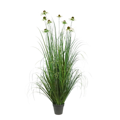 Artificial 9-Head Chrysanthemum with Curved Onion Grass Bonsai 140cm H