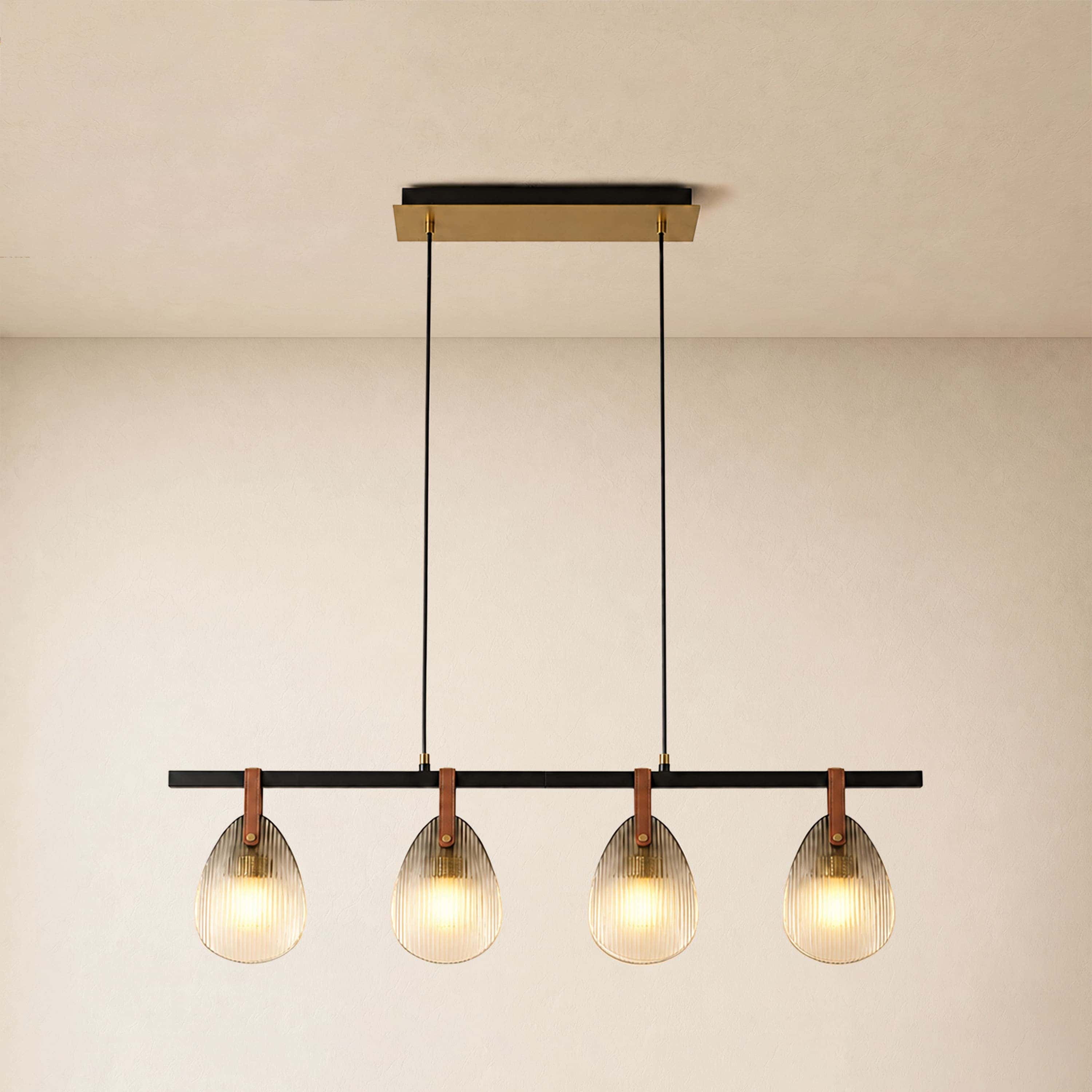 Veyra Shell Glass Leather Linear Chandelier 37"D