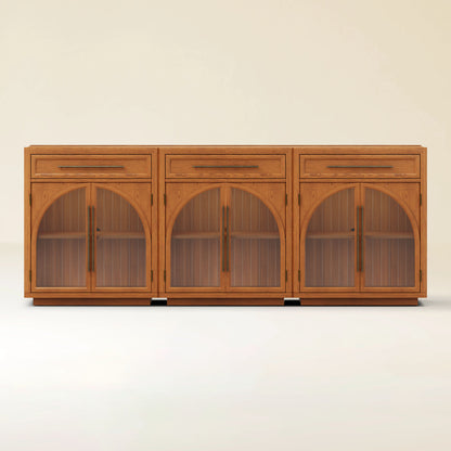 Alvar Arched 94.5" Oak Sideboard with Drawers(Set of 3)