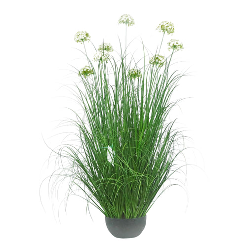 Artificial 9-Head Hydrangea with Curved Onion Grass Bonsai 24cm H