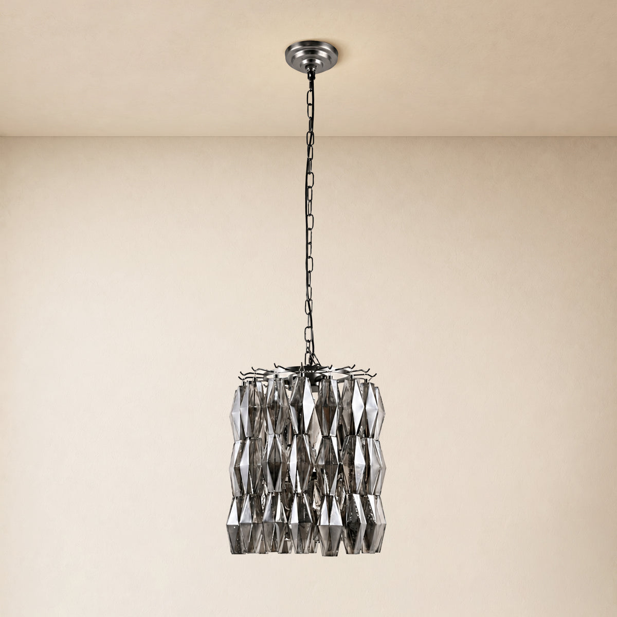 Celestial Drop Glass Cylinder Chandelier 15.7"D