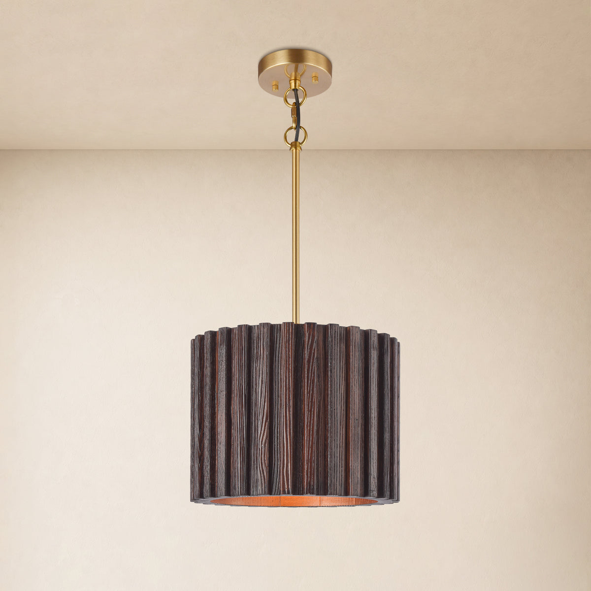 Virelune Wood Fluted Round Ceiling Light 11.8"D 