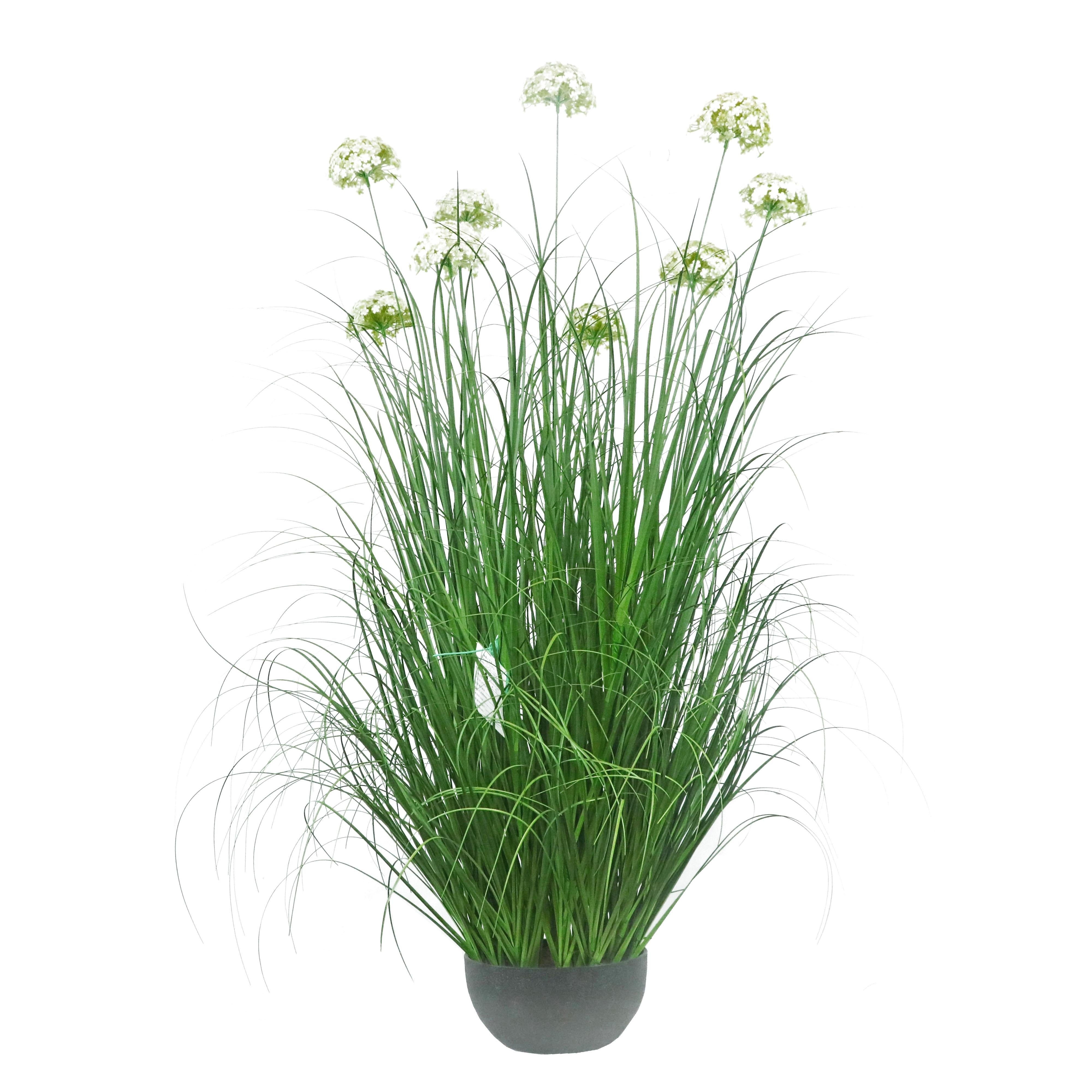 Artificial 9-Head Hydrangea with Curved Onion Grass Bonsai 24cm H