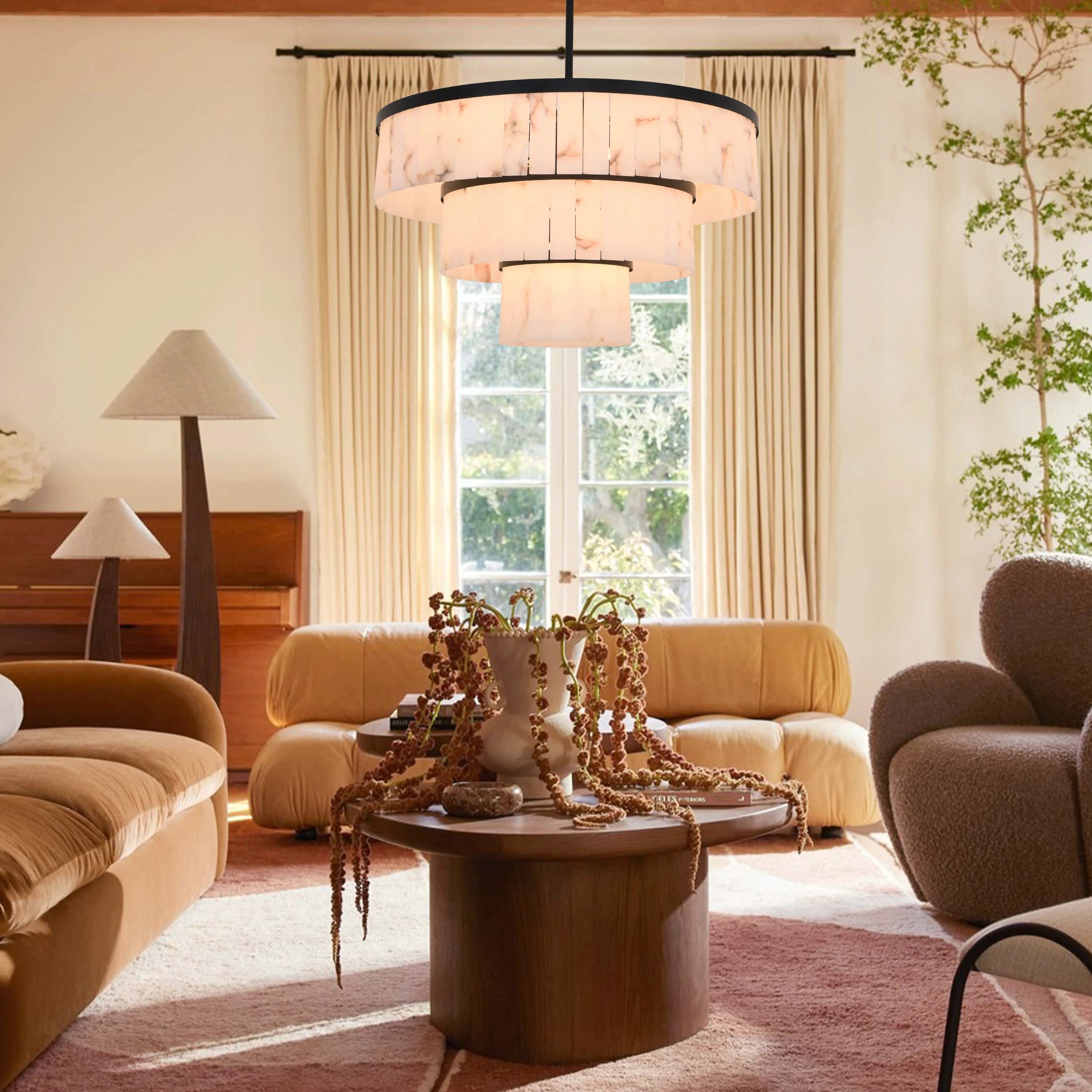 Solmare Alabaster Round Chandelier 34"