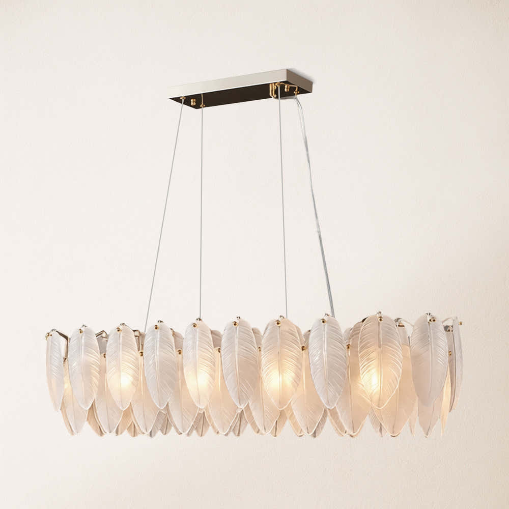 Avelis Glass Feather Linear Chandelier 100cm W