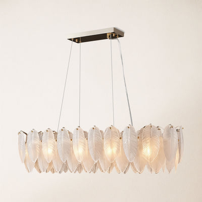 Avelis Glass Feather Linear Chandelier 80cm W