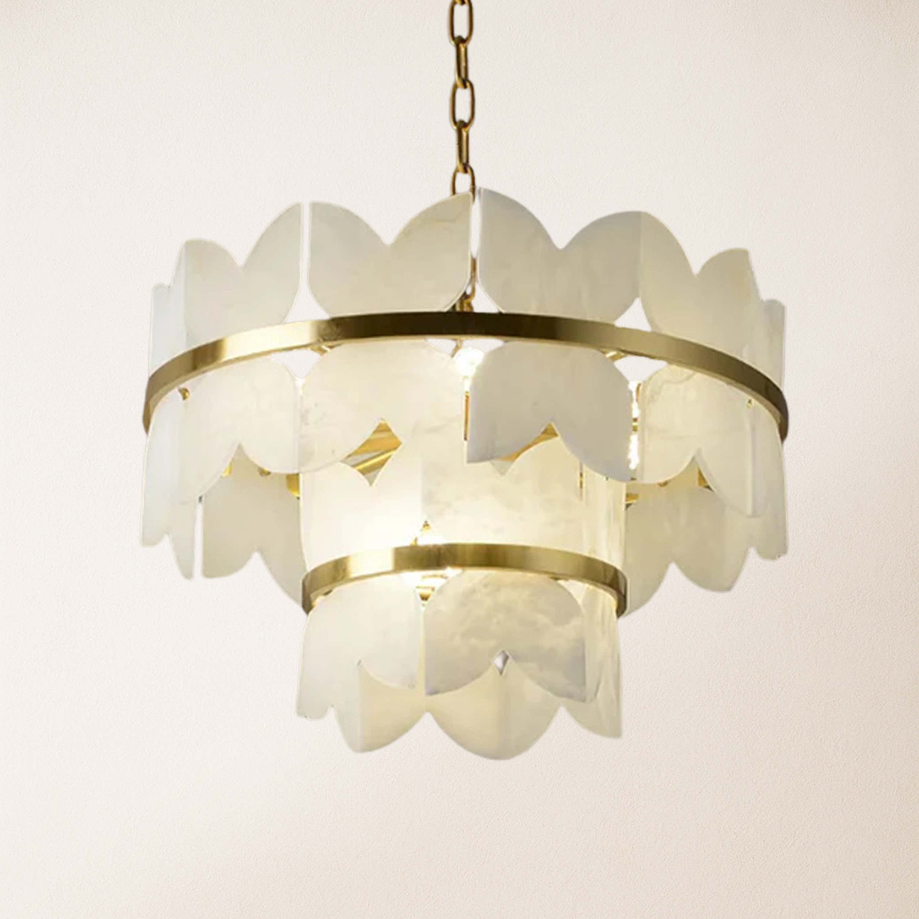 Cloudscape Alabaster Brass 2-Layer Chandelier 55cm D