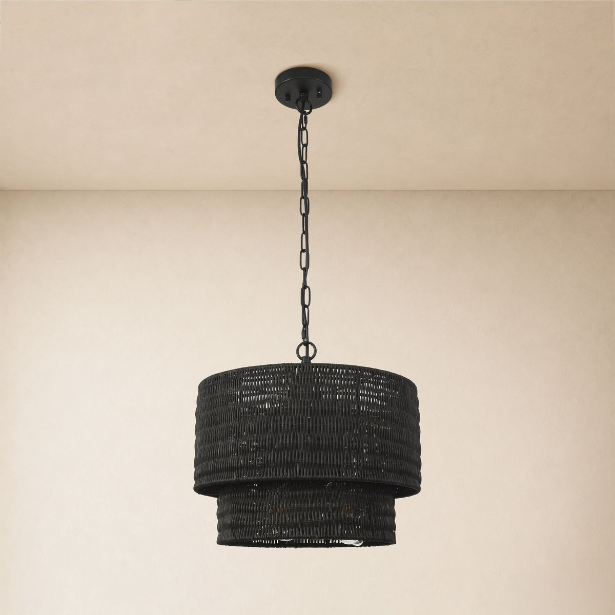 Cavana Rattan Round Pendant 16"D#Finish_Black