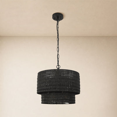 Cavana Rattan Round Pendant 16"D#Finish_Black