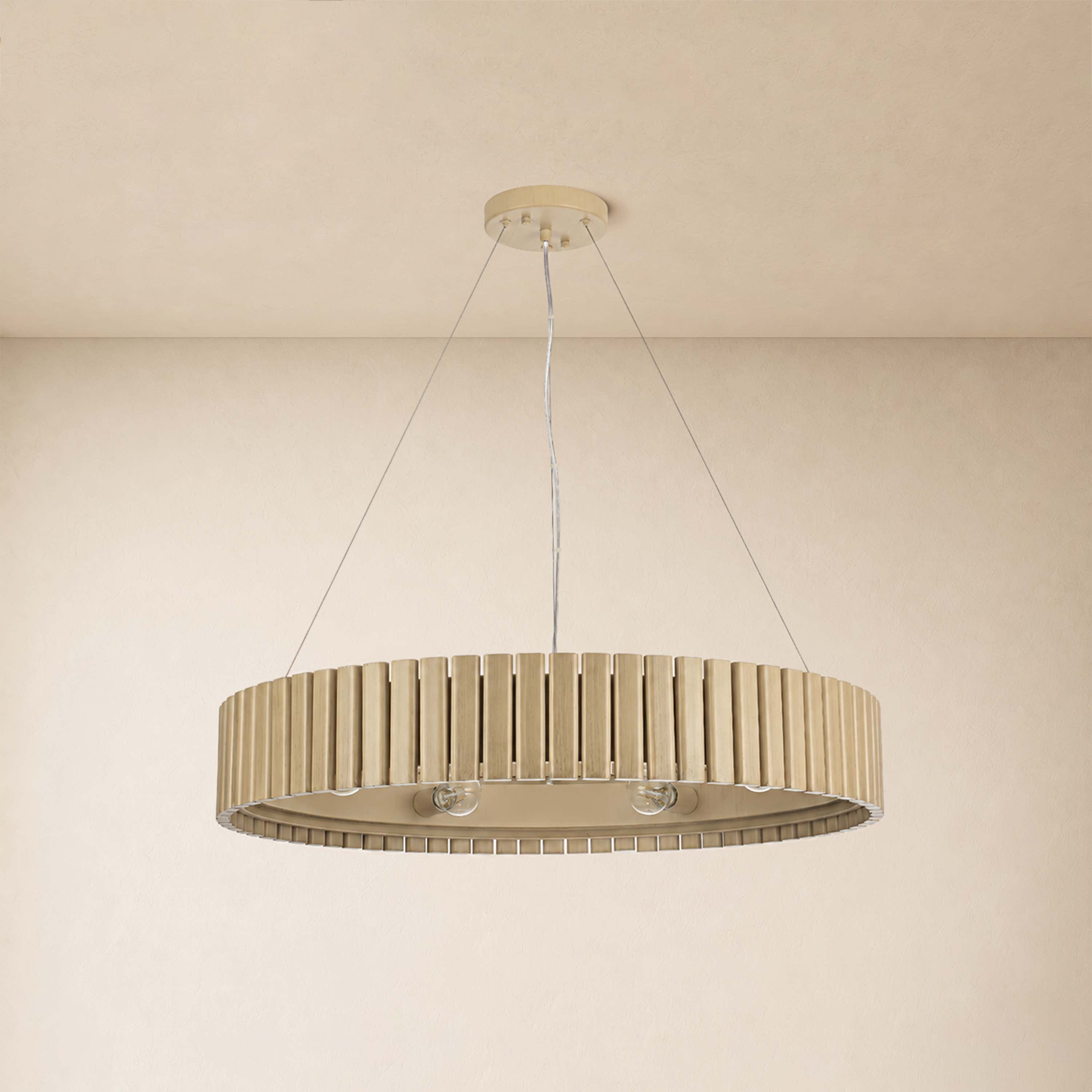 Woodgrain Iron Round Pendant 31"W