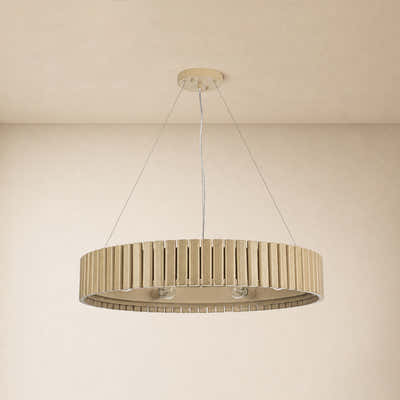 Woodgrain Iron Round Pendant 31"W