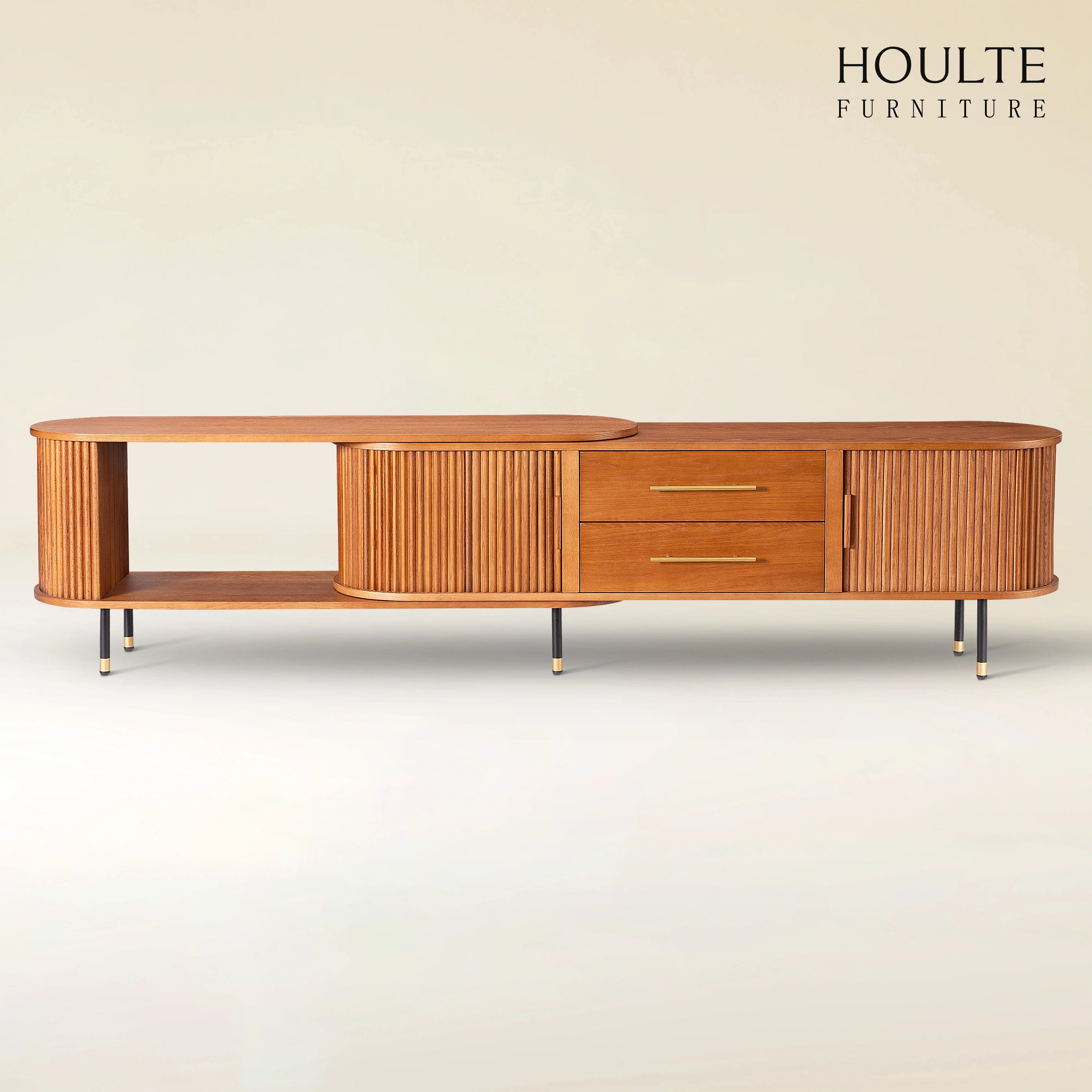 Ewan Oak Extendable Media Console 78.74" to 110.24"