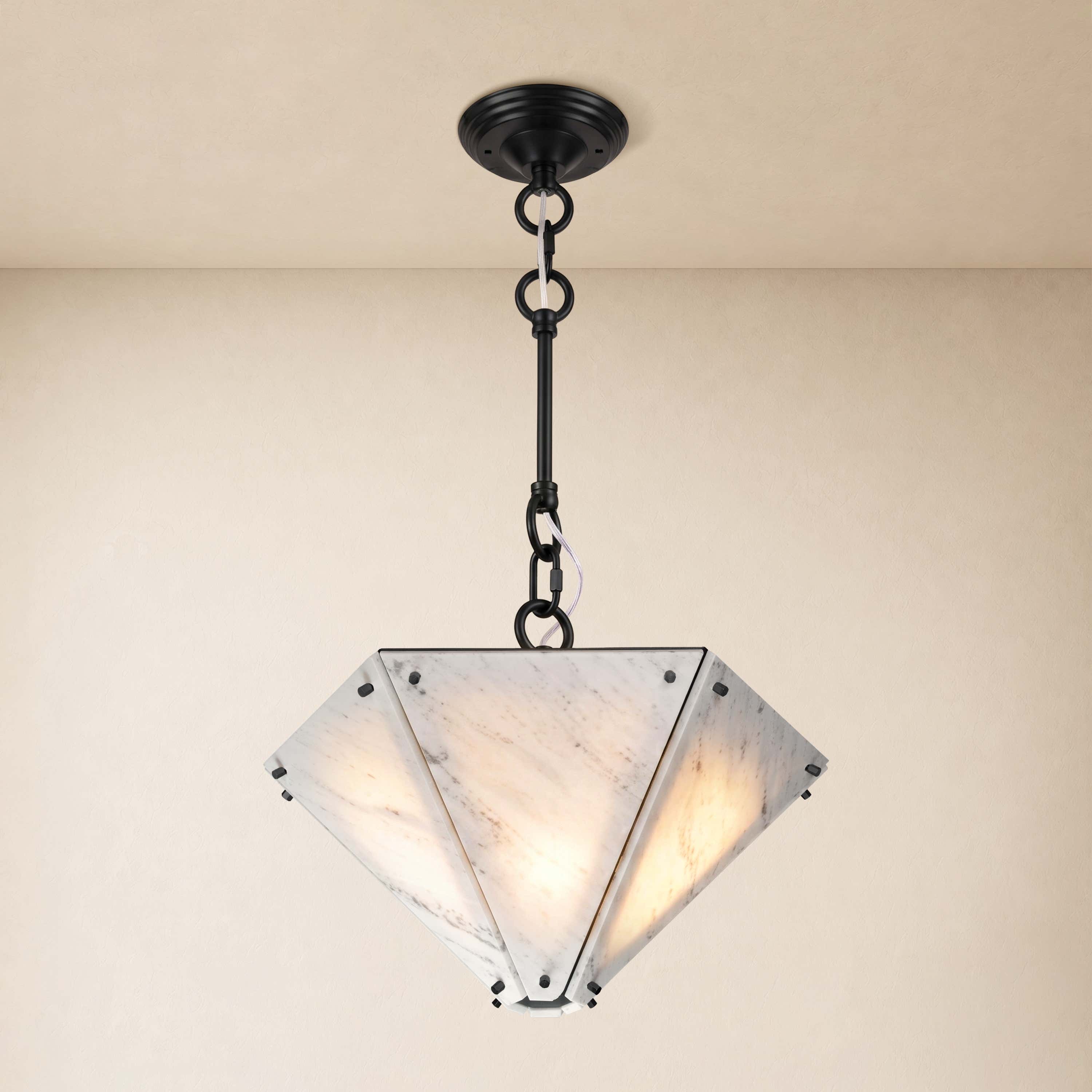 Pietra White Marble Hexagonal Lantern Pendant 15.7"D